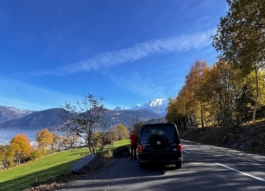 Alpine Location scouting. Our van in a lay by, with the mountains in the background. Whilst out scouting for locations. Ross Woodhall - Action & Lifestyle Photography